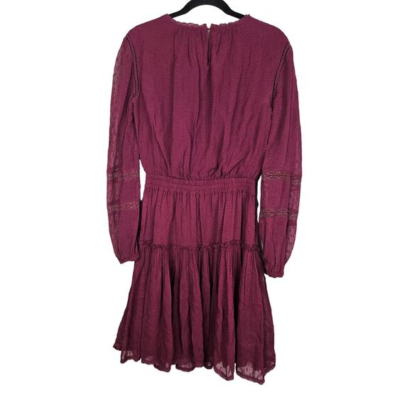 Misa Los Angeles S Alin Dress Burgundy Swiss Dot Boho Sheer Flutter Long Sleeve - Picture 3 of 5